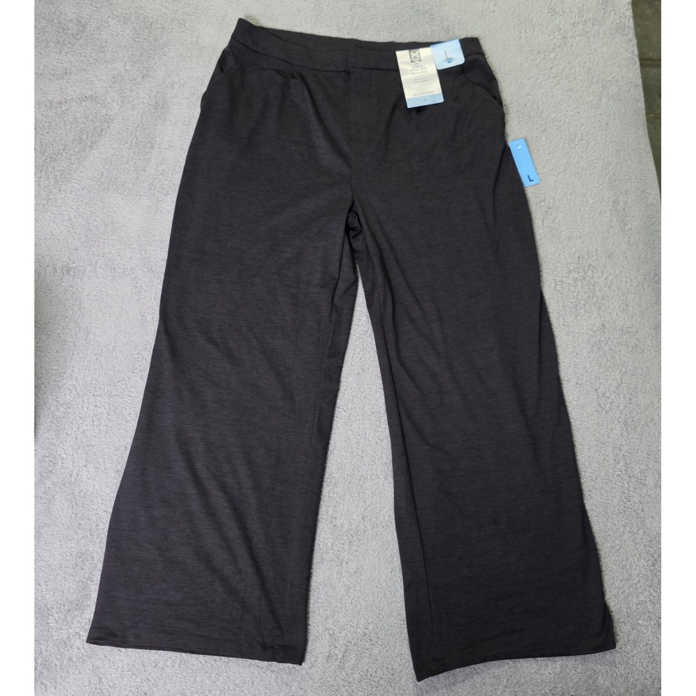 Member's Mark Womens L Wide Leg Trouser Dark Gray Soft Knit Stretch Pockets